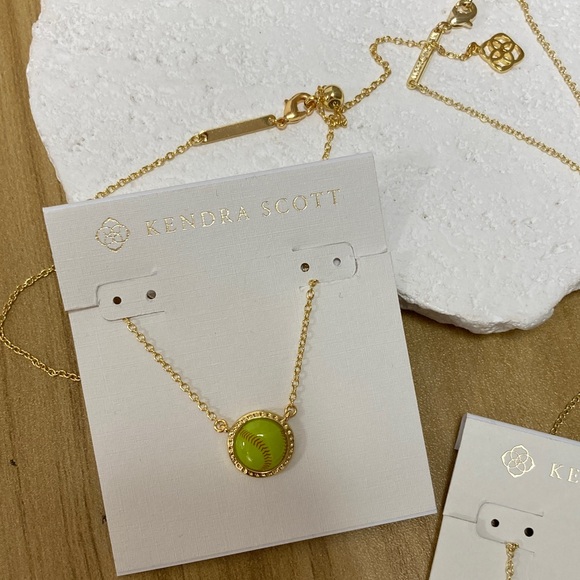 Kendra Scott Gold Necklace Set with Green and Blue Pendants - Picture 3 of 4